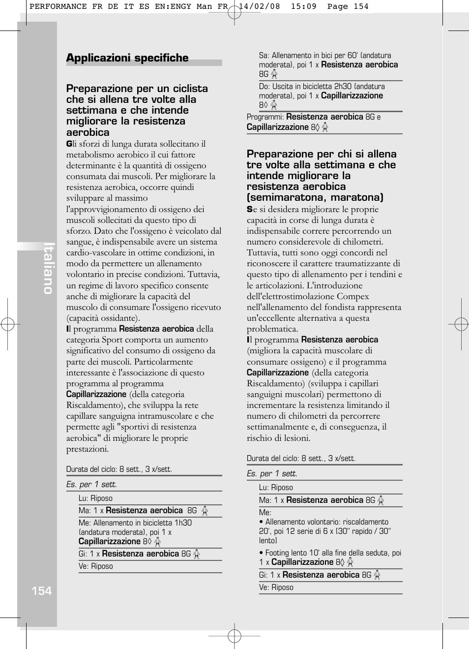 Italiano, Applicazioni specifiche | Compex Performance User Manual | Page 156 / 313