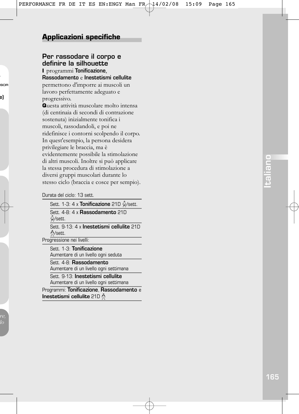 Italiano, Applicazioni specifiche | Compex Performance User Manual | Page 167 / 313