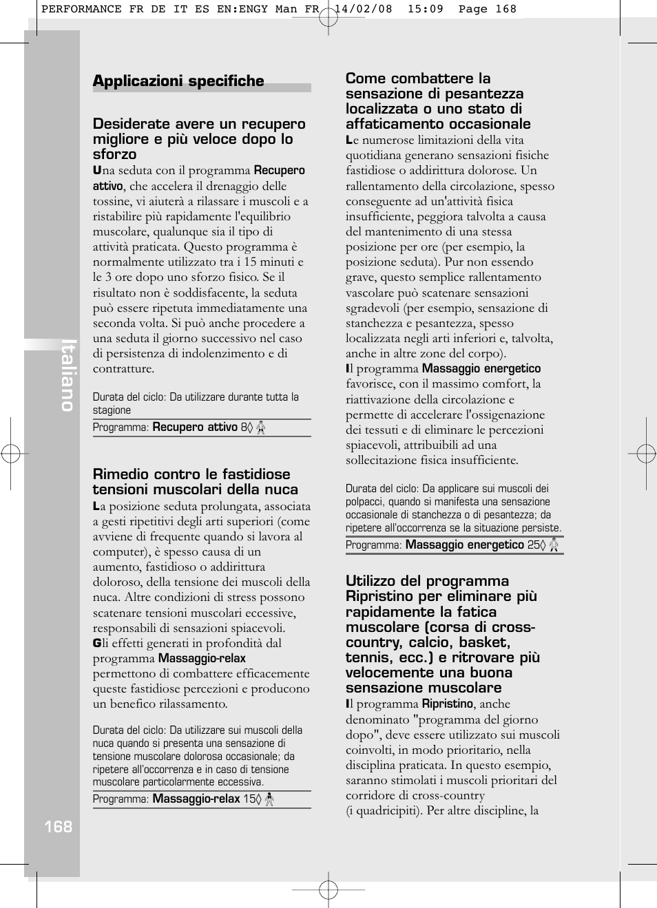 Italiano | Compex Performance User Manual | Page 170 / 313