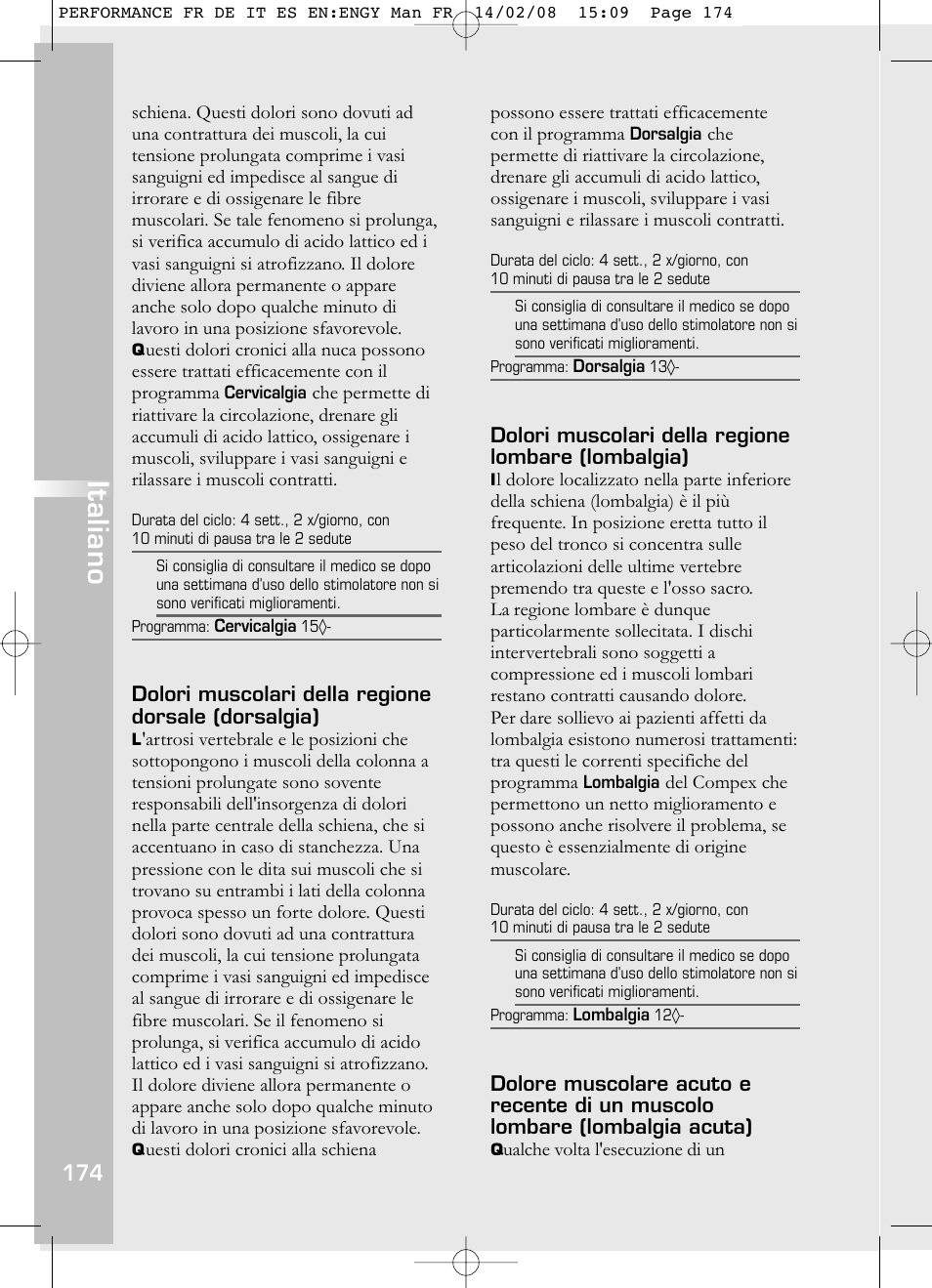 Italiano | Compex Performance User Manual | Page 176 / 313