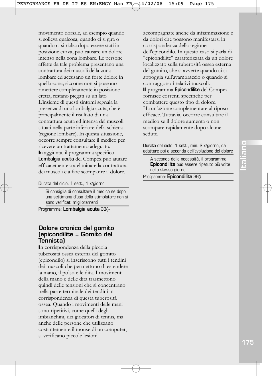 Italiano | Compex Performance User Manual | Page 177 / 313