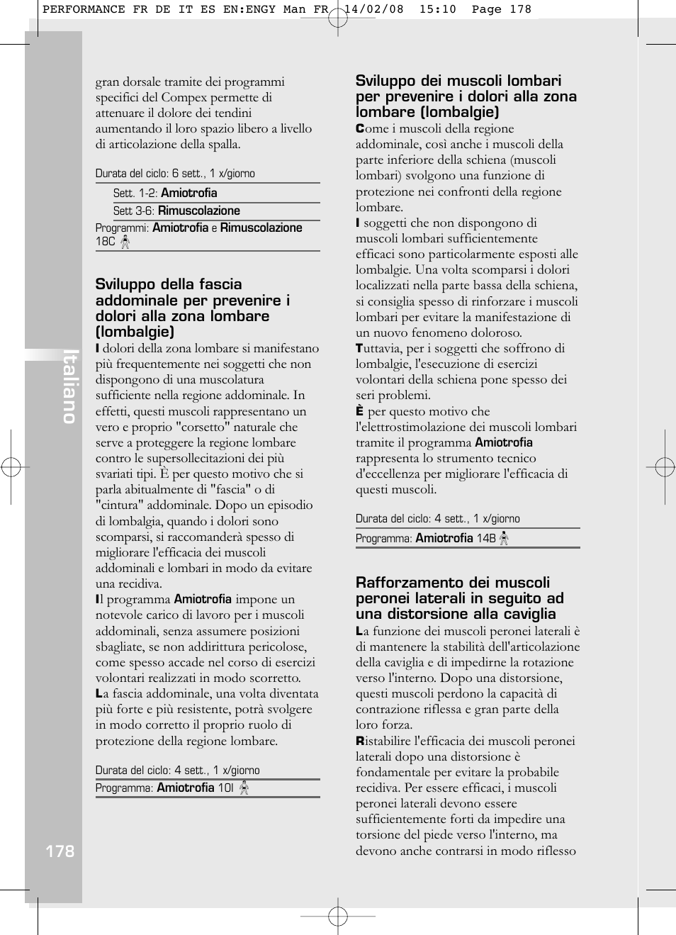 Italiano | Compex Performance User Manual | Page 180 / 313