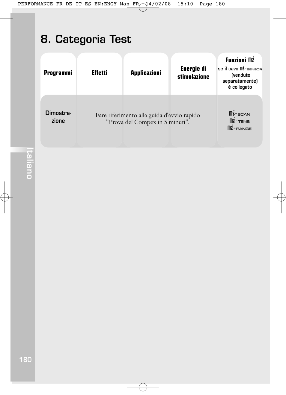 Categoria test, Italiano | Compex Performance User Manual | Page 182 / 313