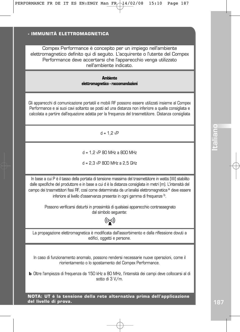 Italiano | Compex Performance User Manual | Page 189 / 313