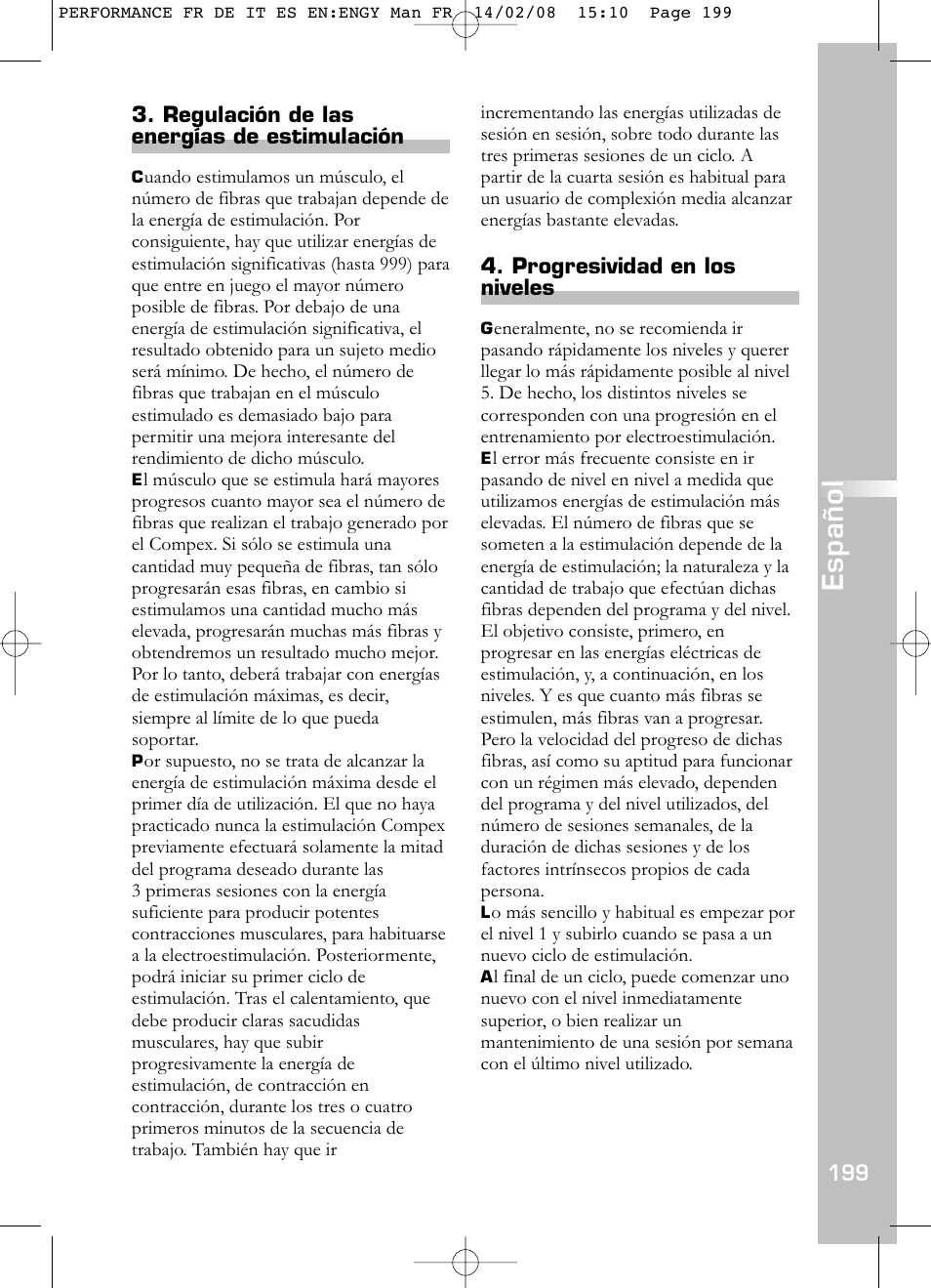 Español | Compex Performance User Manual | Page 201 / 313