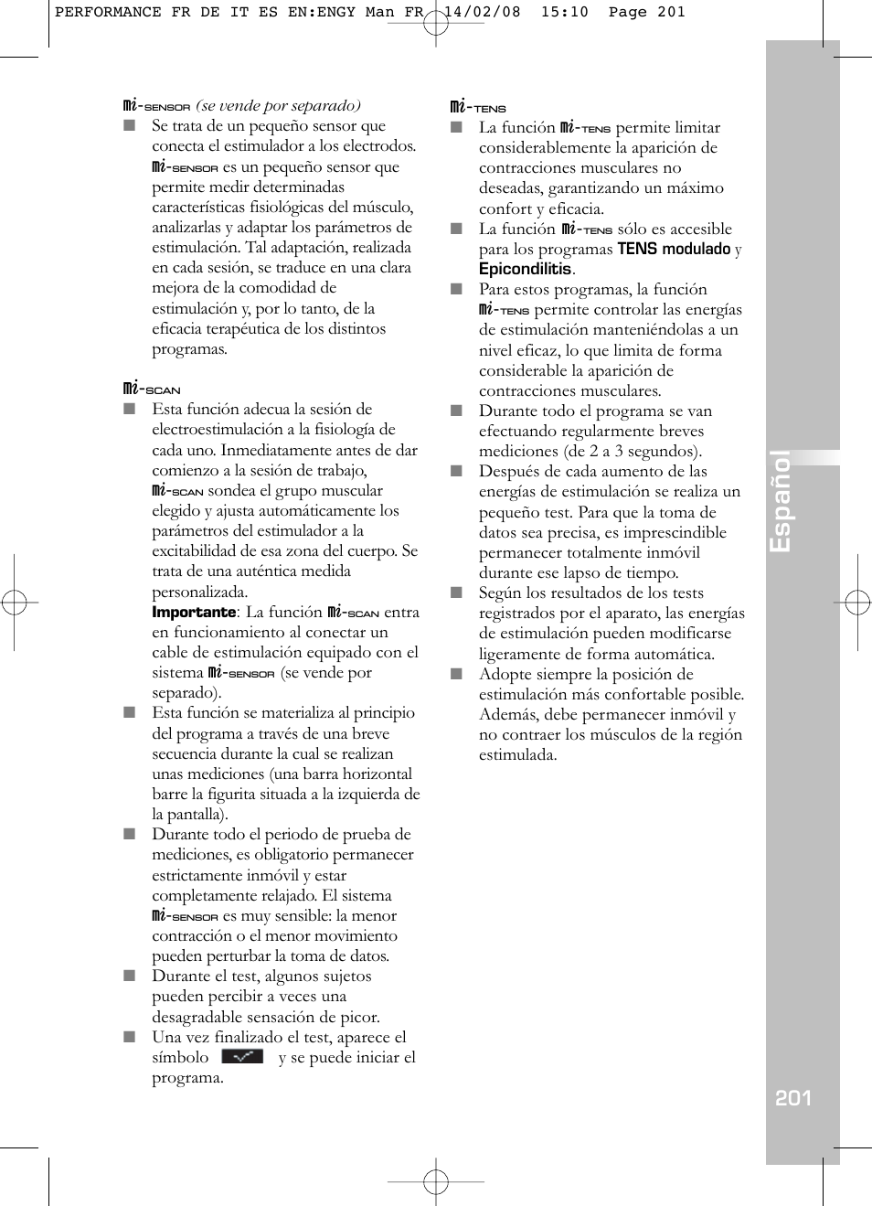 Español | Compex Performance User Manual | Page 203 / 313