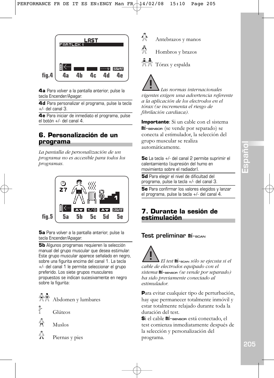 Español | Compex Performance User Manual | Page 207 / 313