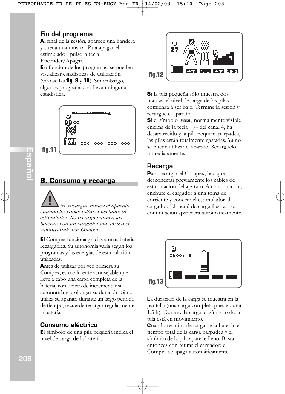 Español | Compex Performance User Manual | Page 210 / 313