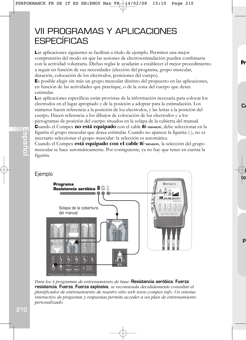 Vii programas y aplicaciones específicas, Español | Compex Performance User Manual | Page 212 / 313