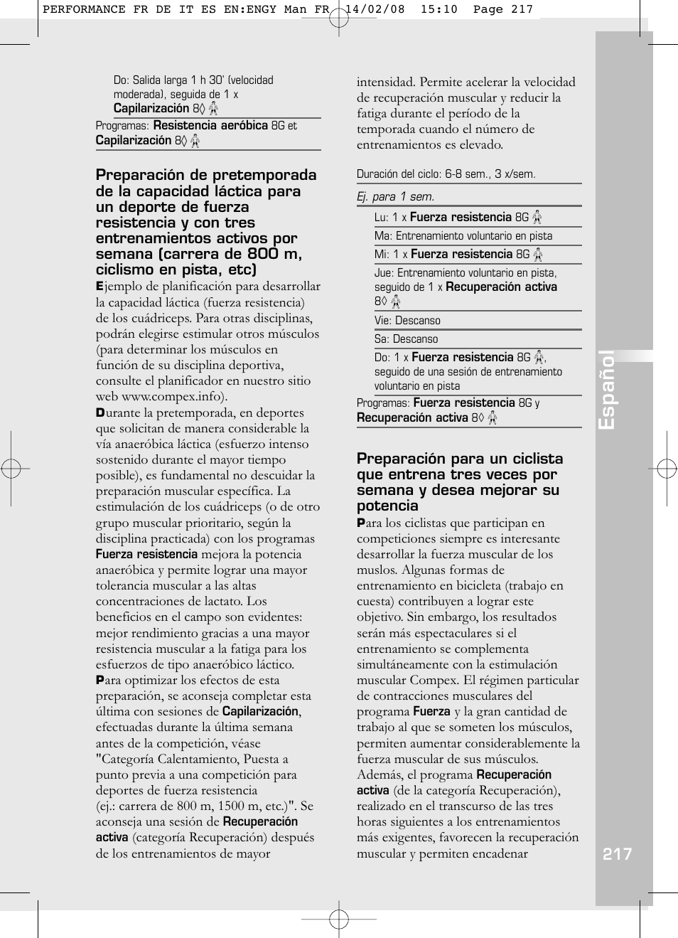 Español | Compex Performance User Manual | Page 219 / 313