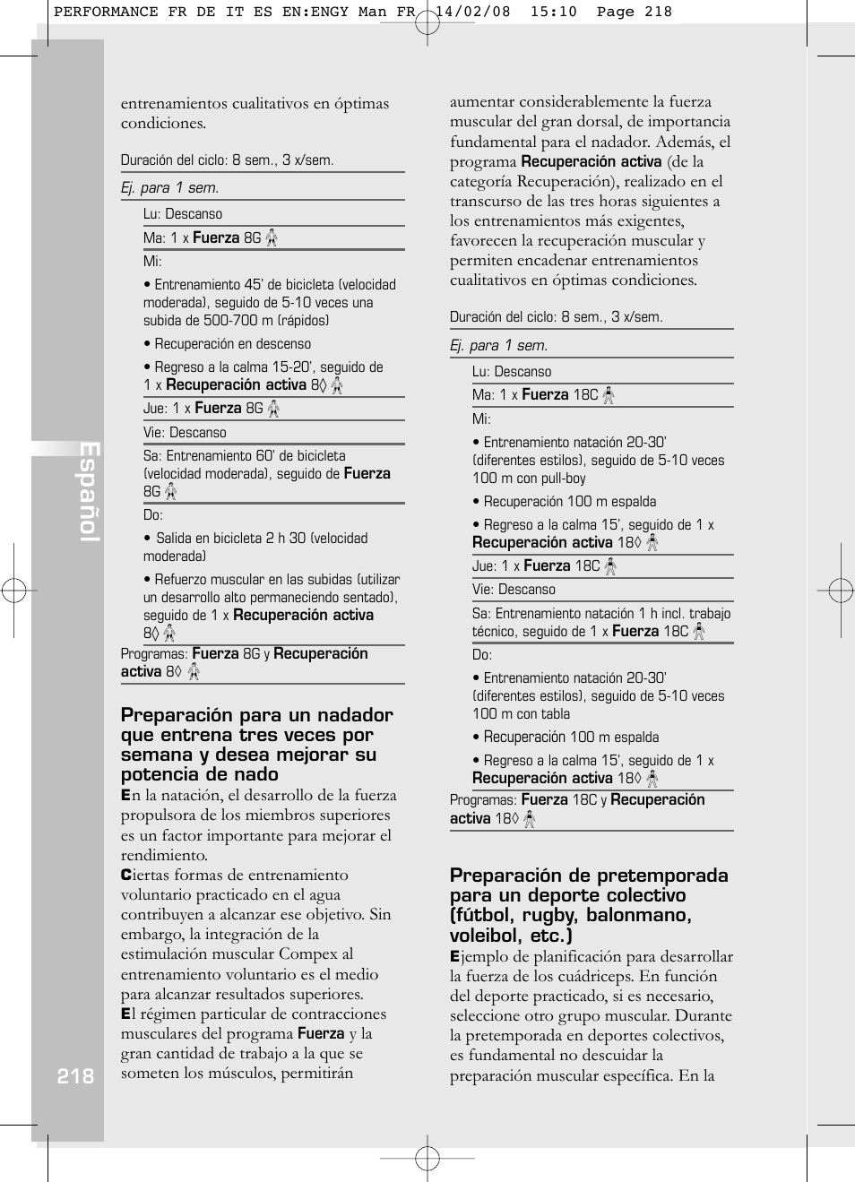 Español | Compex Performance User Manual | Page 220 / 313