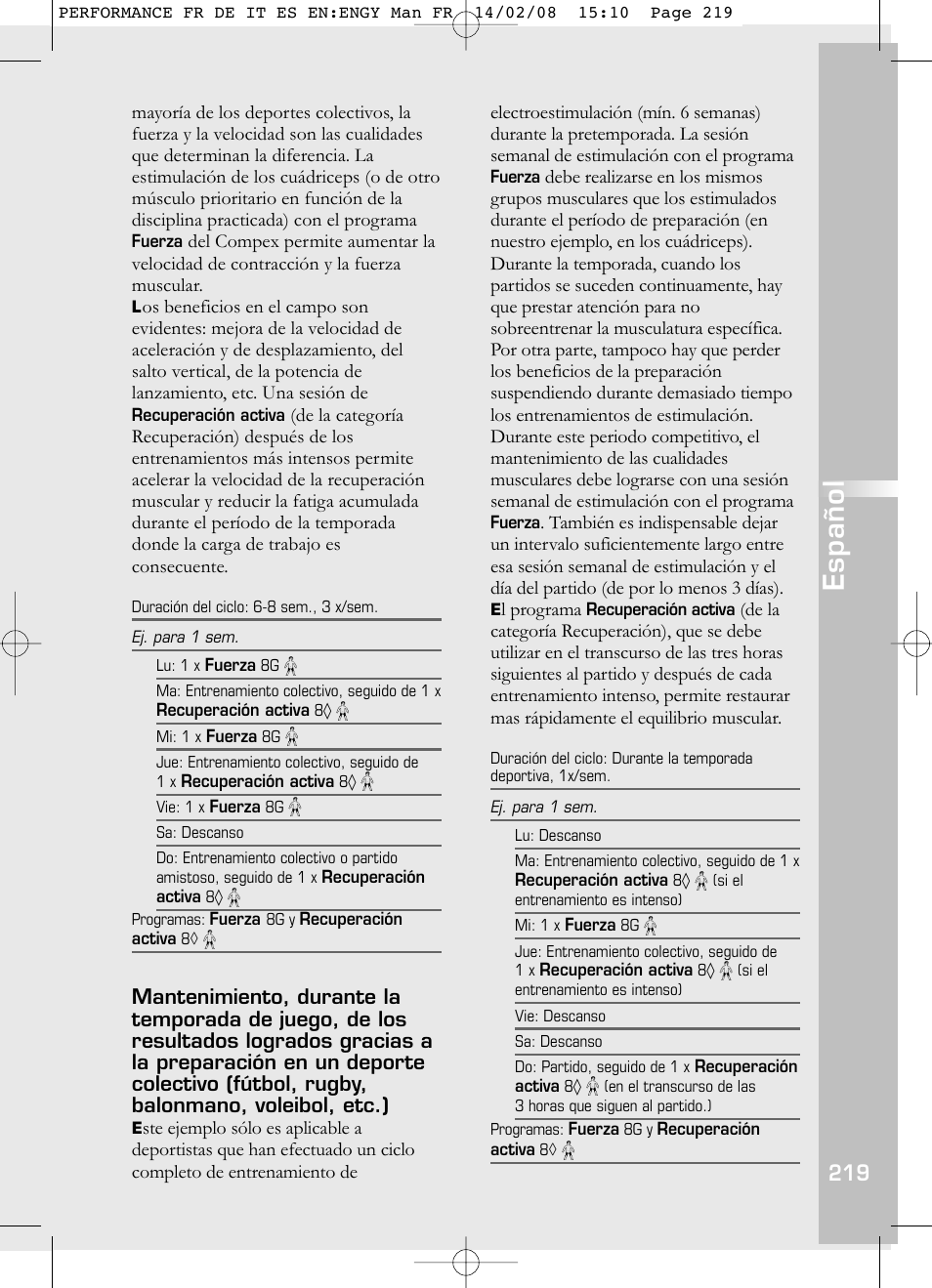 Español | Compex Performance User Manual | Page 221 / 313
