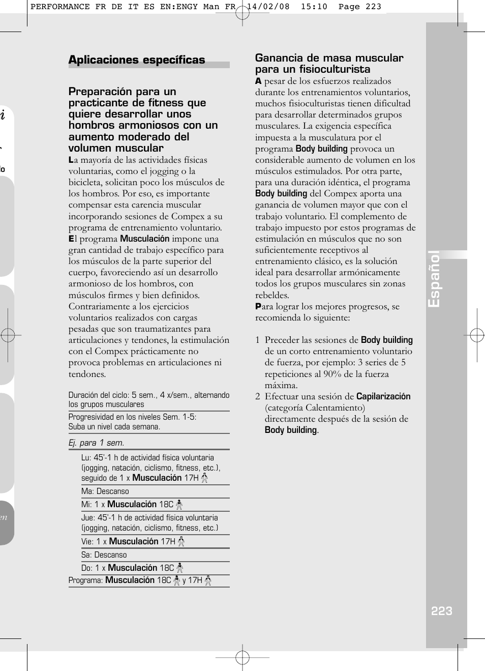 Español | Compex Performance User Manual | Page 225 / 313