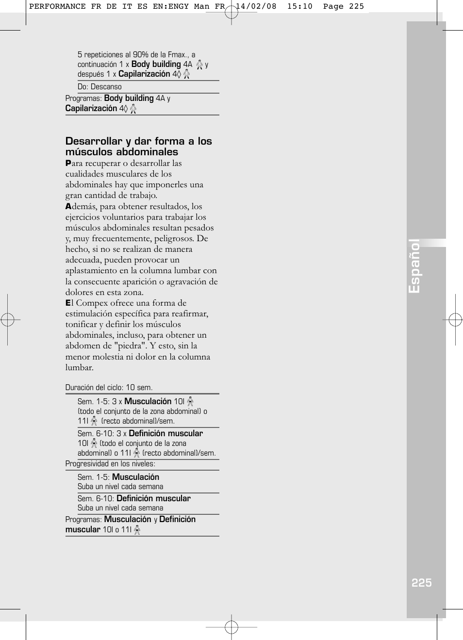 Español | Compex Performance User Manual | Page 227 / 313