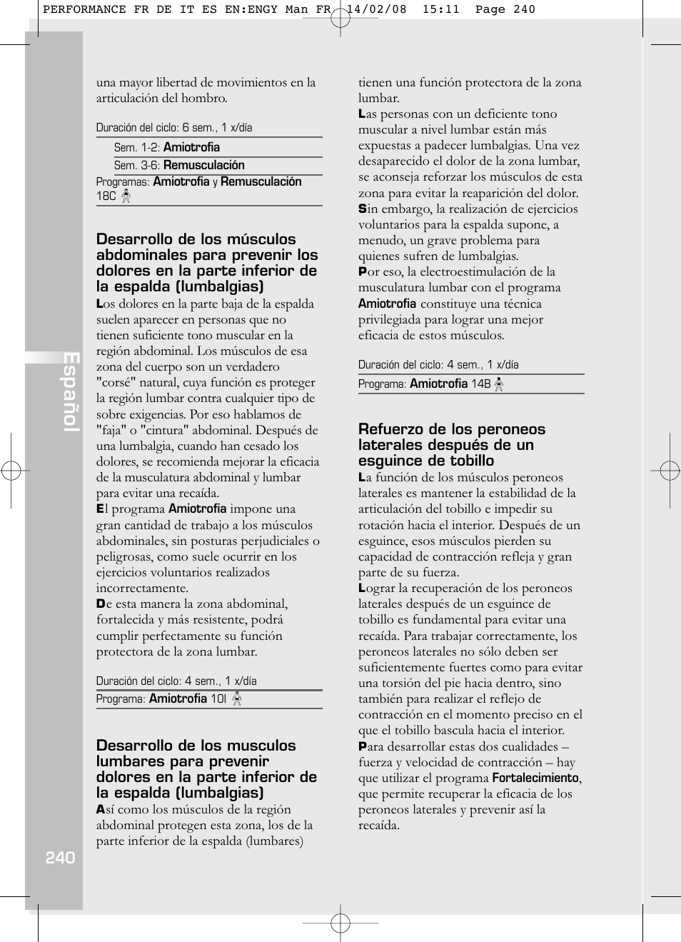 Español | Compex Performance User Manual | Page 242 / 313