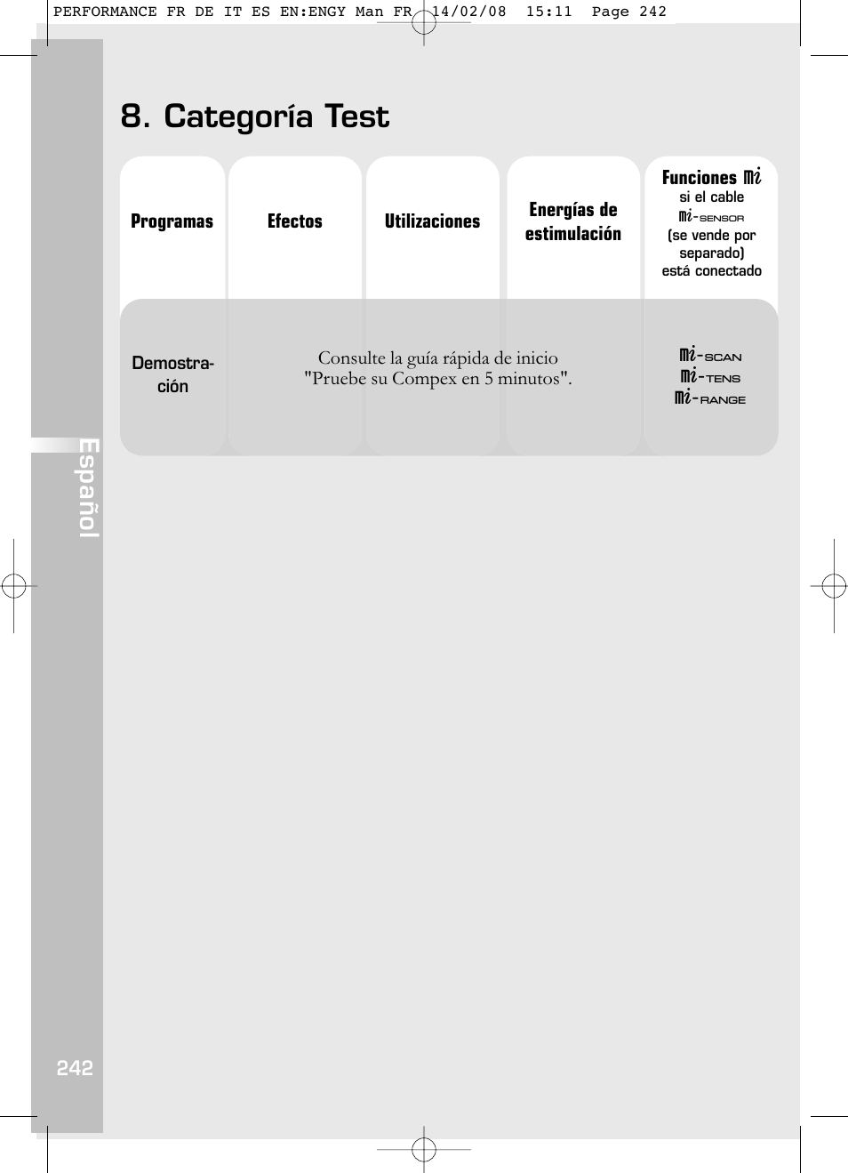 Categoría test, Español | Compex Performance User Manual | Page 244 / 313