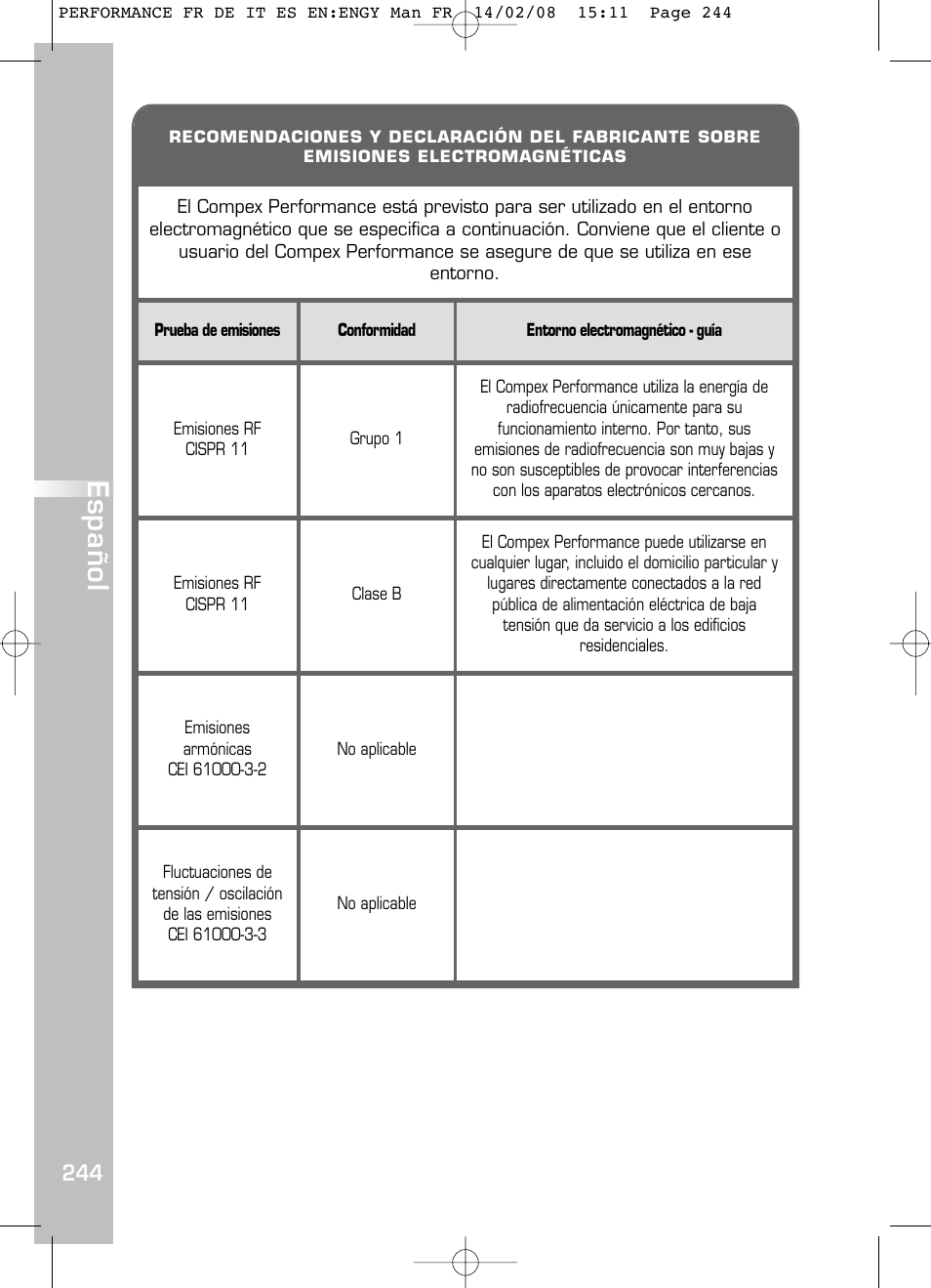 Español | Compex Performance User Manual | Page 246 / 313