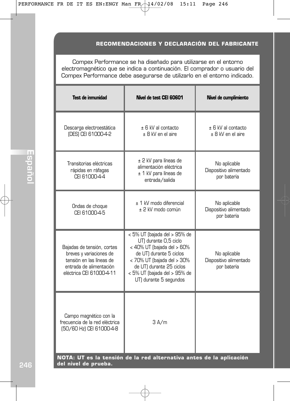 Español | Compex Performance User Manual | Page 248 / 313