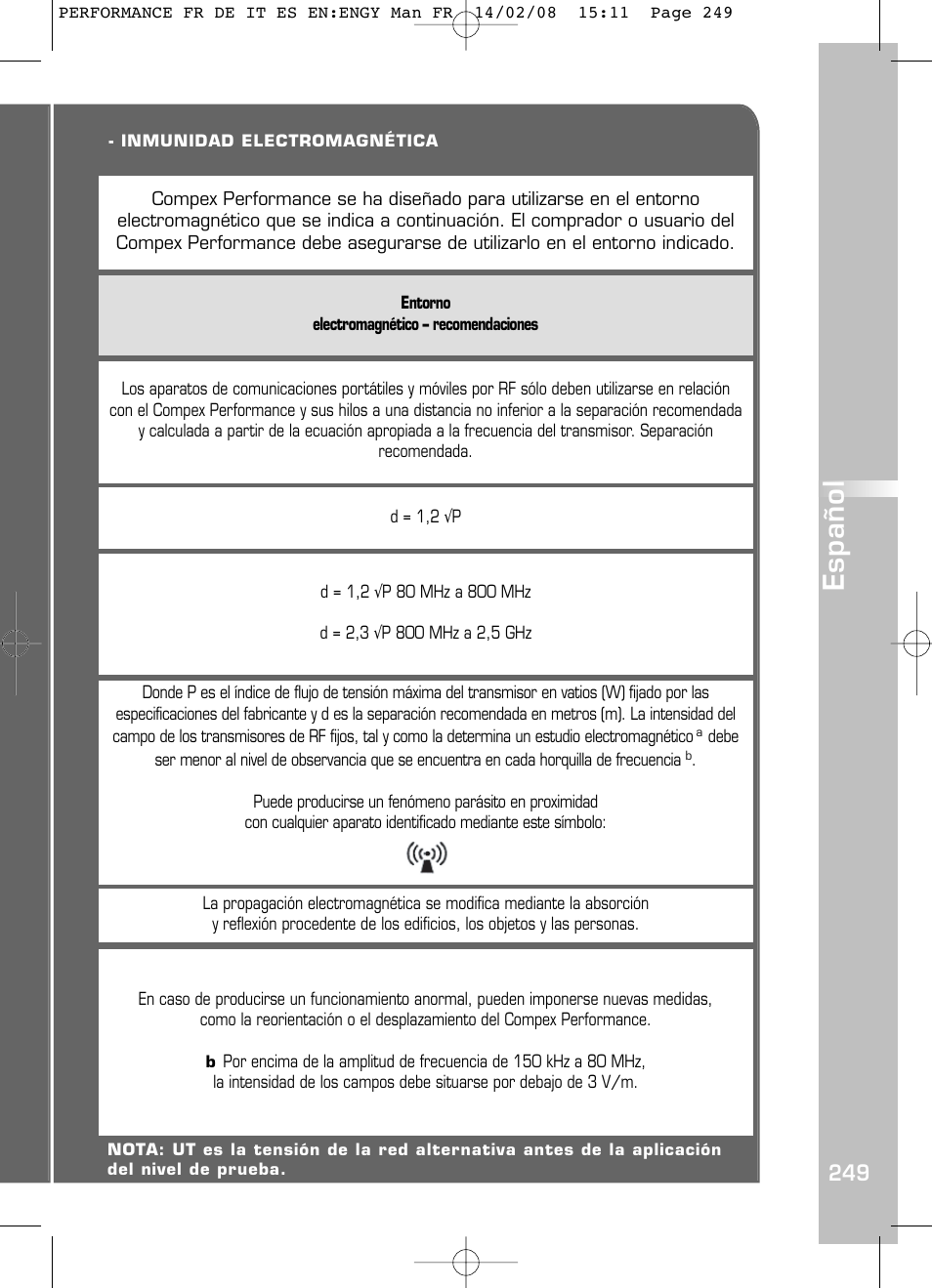 Español | Compex Performance User Manual | Page 251 / 313