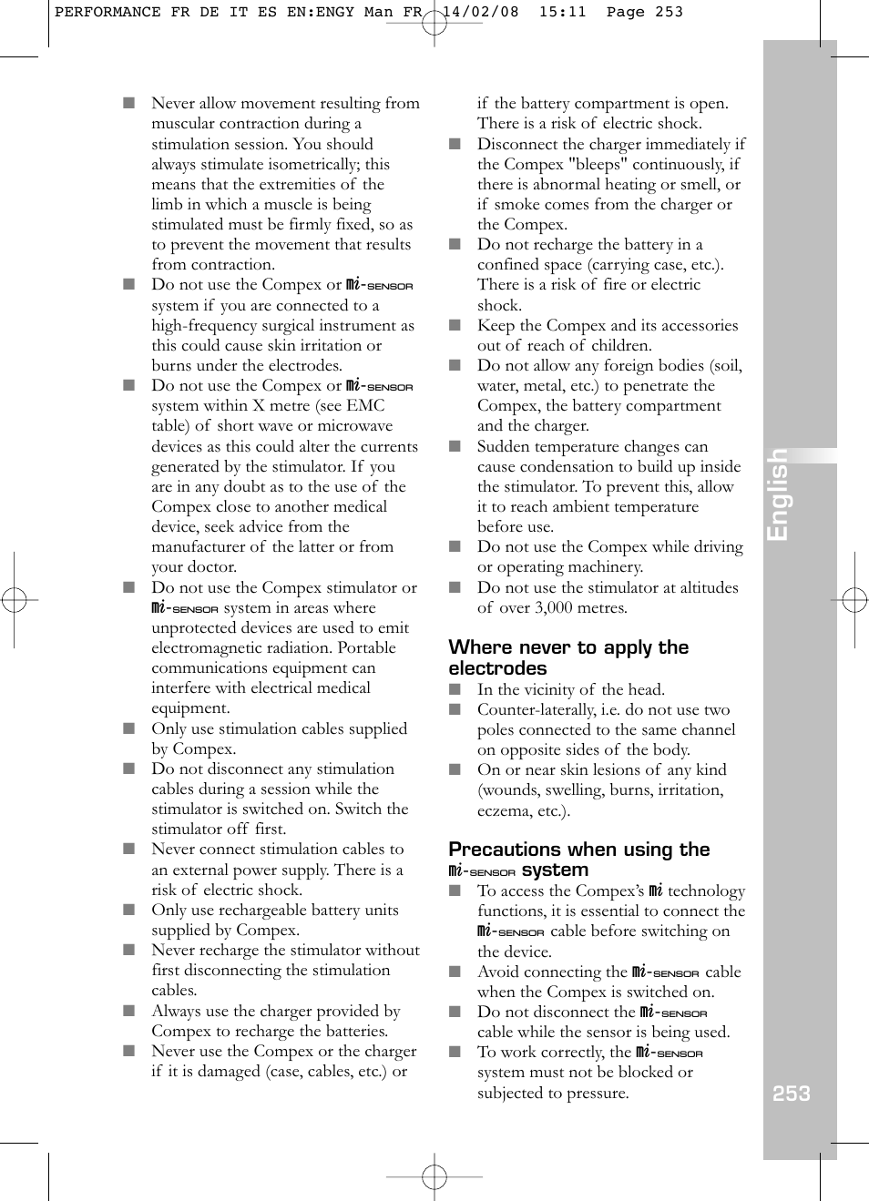 English | Compex Performance User Manual | Page 255 / 313