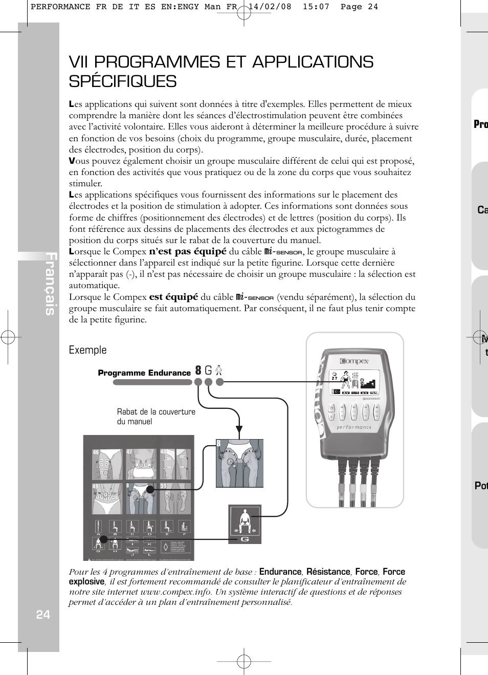 Vii programmes et applications spécifiques, Français | Compex Performance User Manual | Page 26 / 313