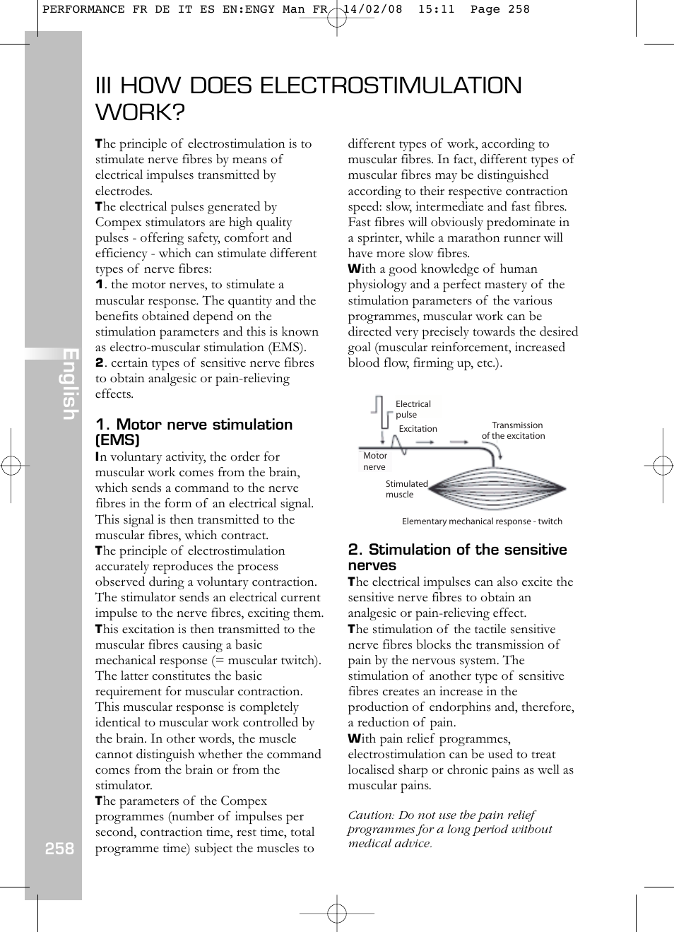 Iii how does electrostimulation work, English | Compex Performance User Manual | Page 260 / 313