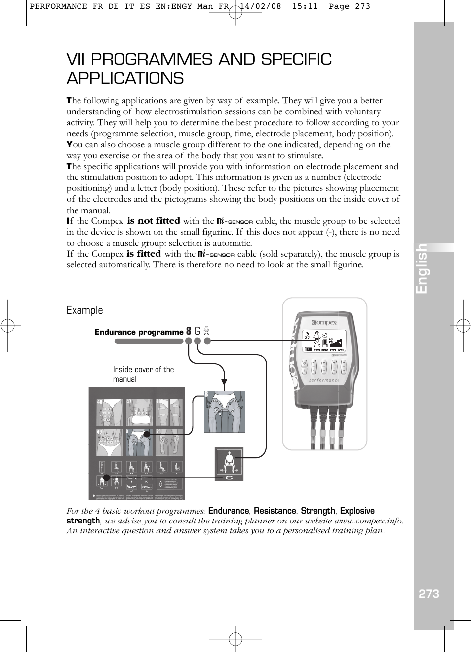 Vii programmes and specific applications, English | Compex Performance User Manual | Page 275 / 313