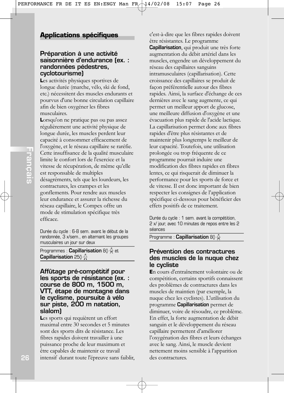 Français | Compex Performance User Manual | Page 28 / 313