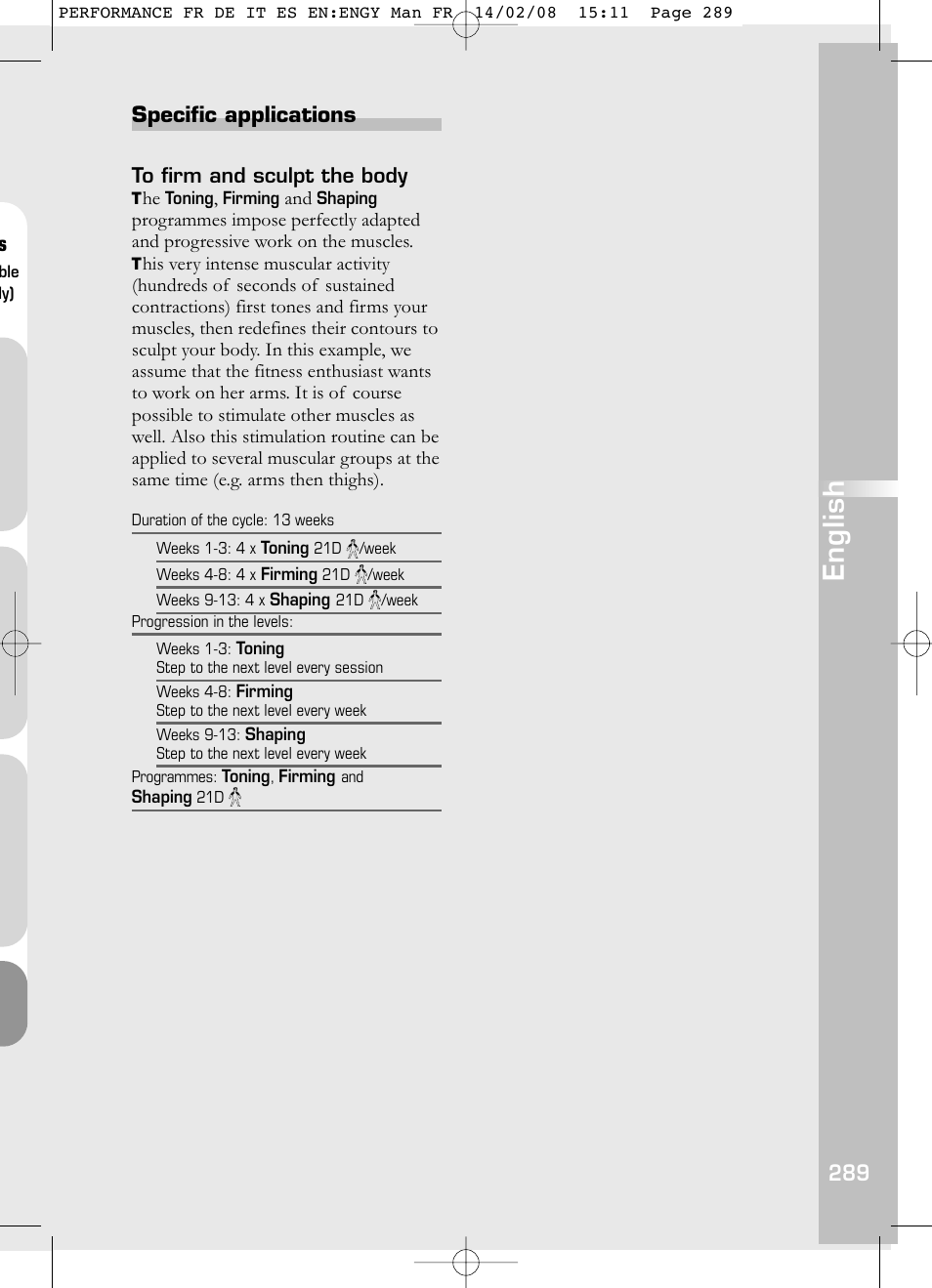 English, Specific applications | Compex Performance User Manual | Page 291 / 313