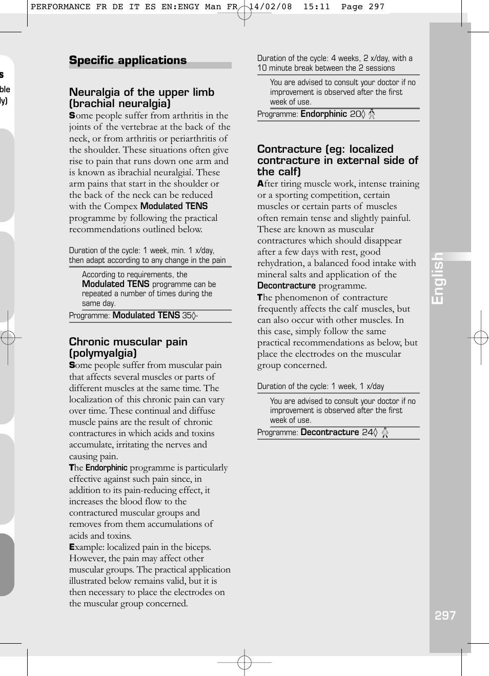 English, Specific applications | Compex Performance User Manual | Page 299 / 313