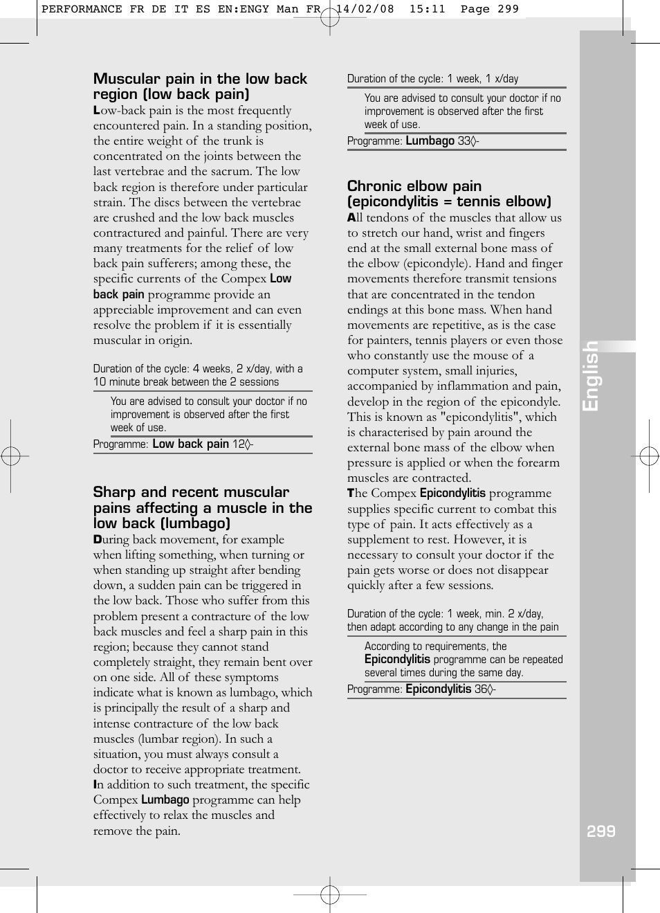 English | Compex Performance User Manual | Page 301 / 313