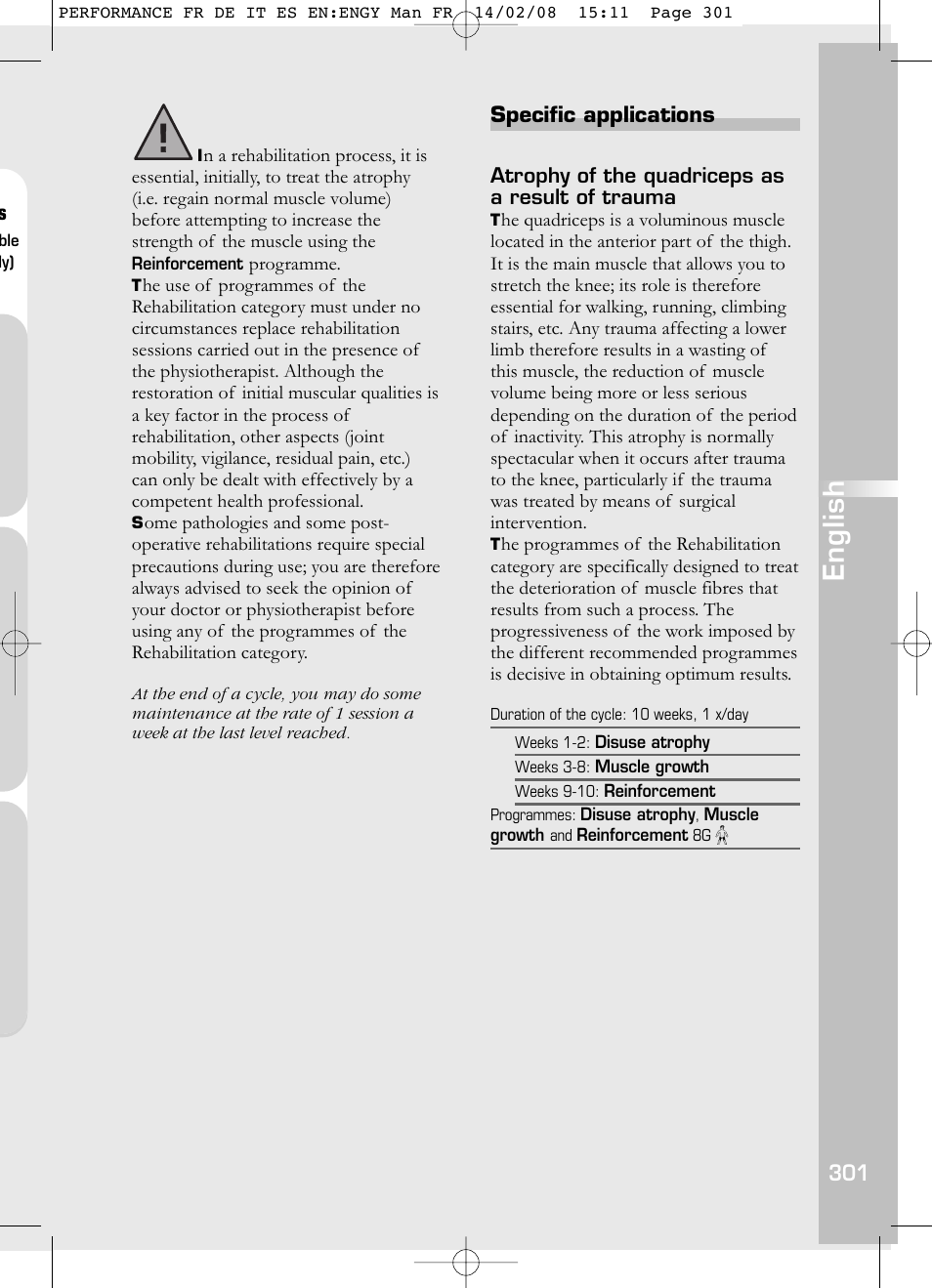 English, Specific applications | Compex Performance User Manual | Page 303 / 313