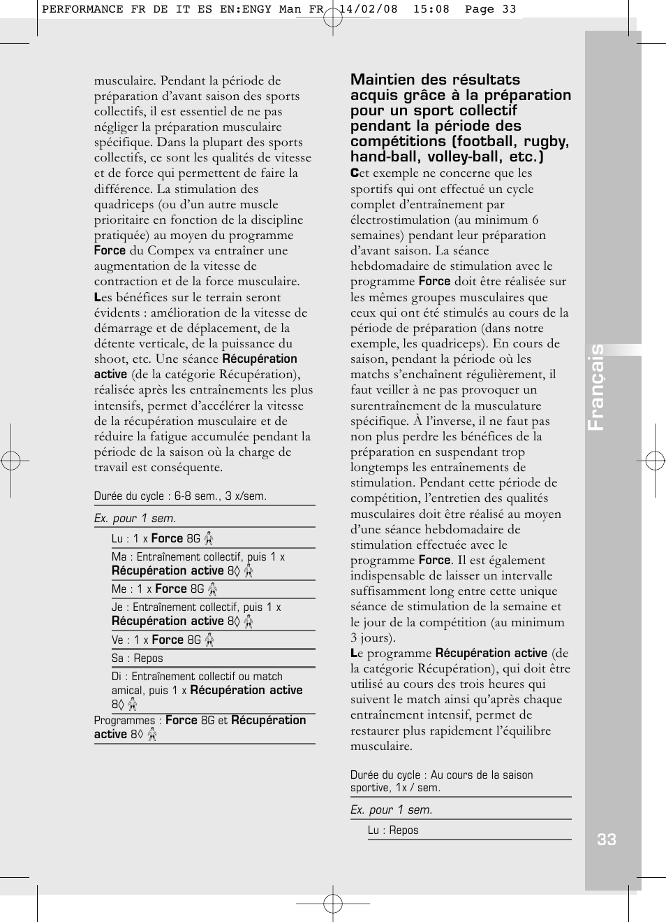 Français | Compex Performance User Manual | Page 35 / 313