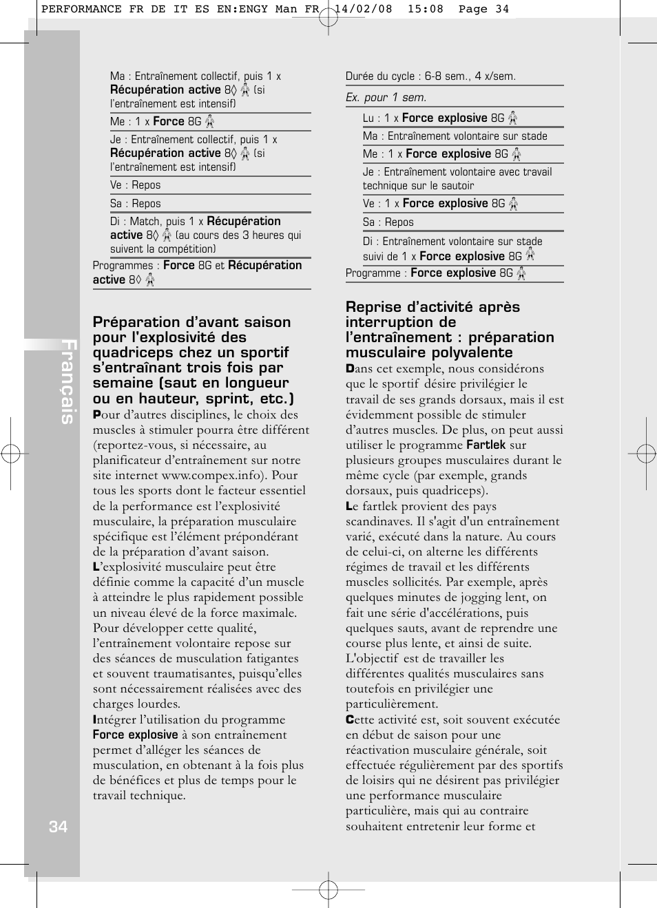 Français | Compex Performance User Manual | Page 36 / 313