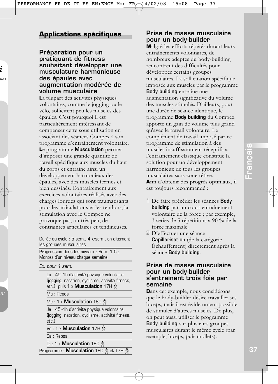 Français | Compex Performance User Manual | Page 39 / 313