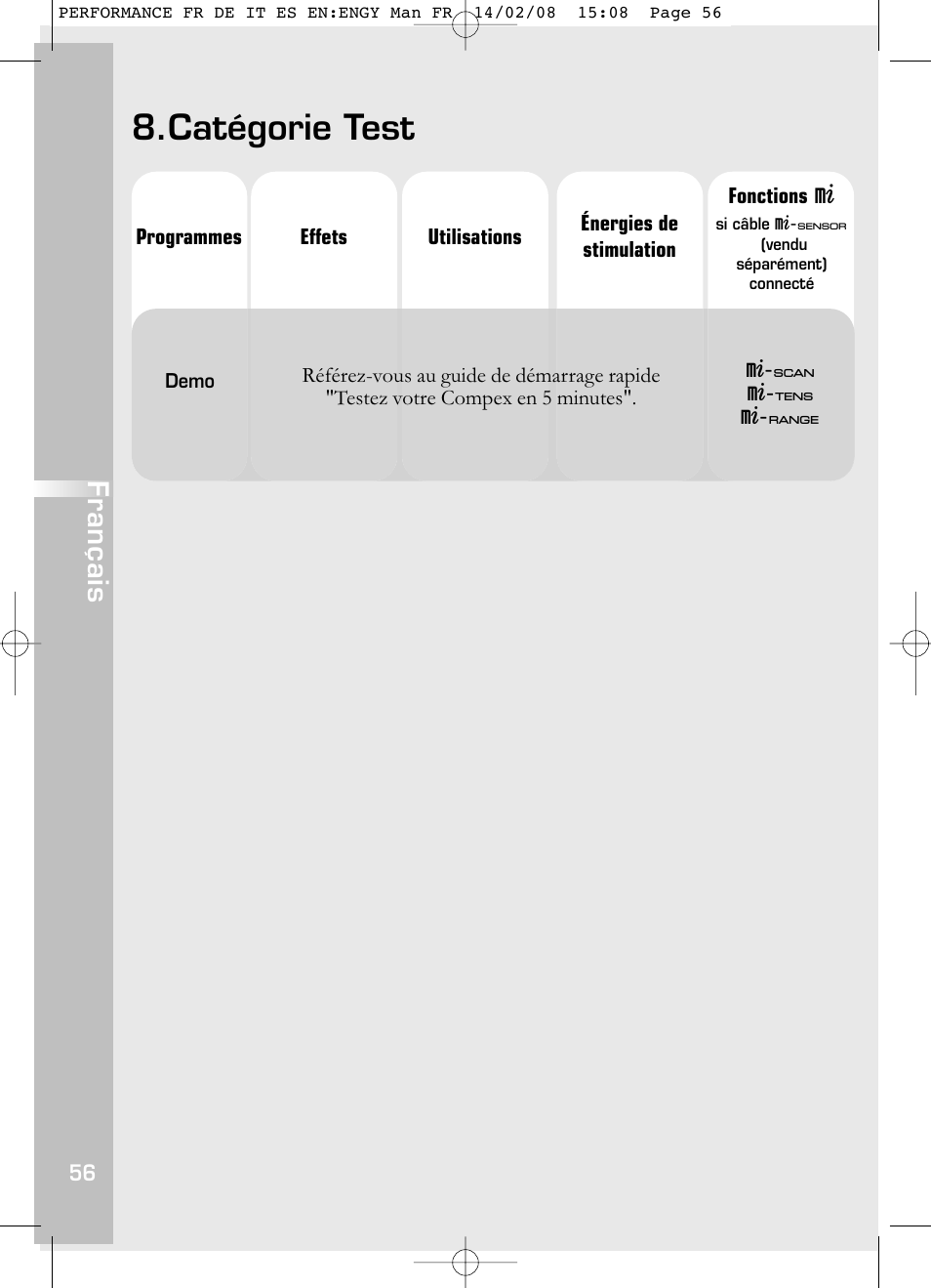 Catégorie test, Français | Compex Performance User Manual | Page 58 / 313