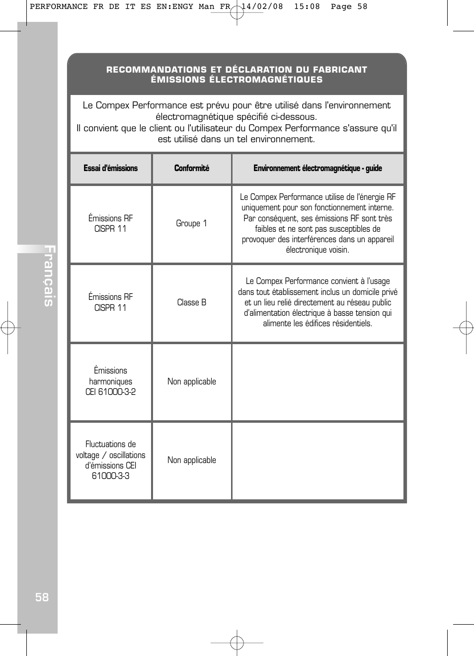 Français | Compex Performance User Manual | Page 60 / 313