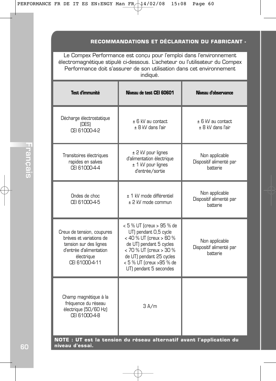 Français | Compex Performance User Manual | Page 62 / 313