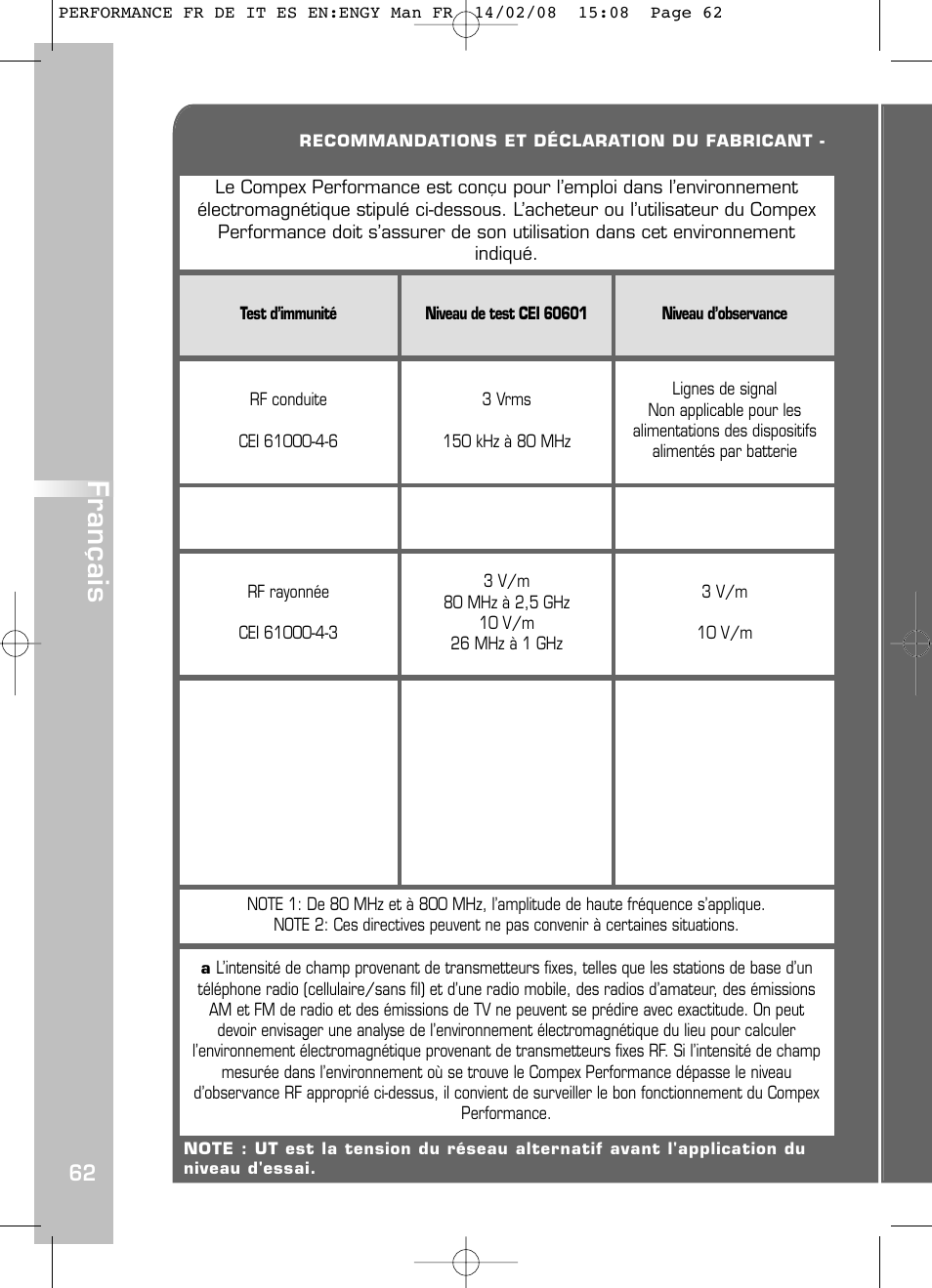 Français | Compex Performance User Manual | Page 64 / 313