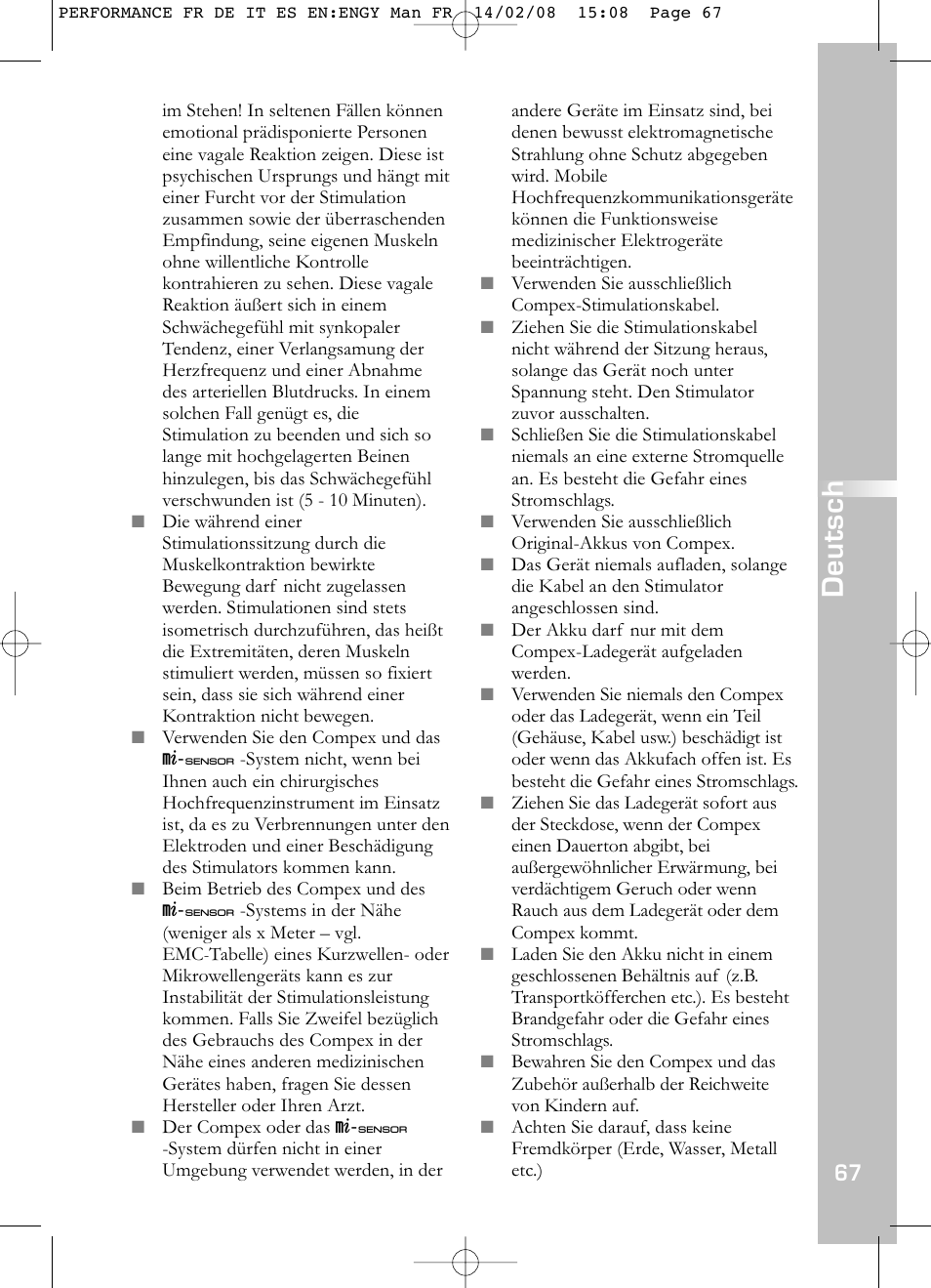 Deutsch | Compex Performance User Manual | Page 69 / 313