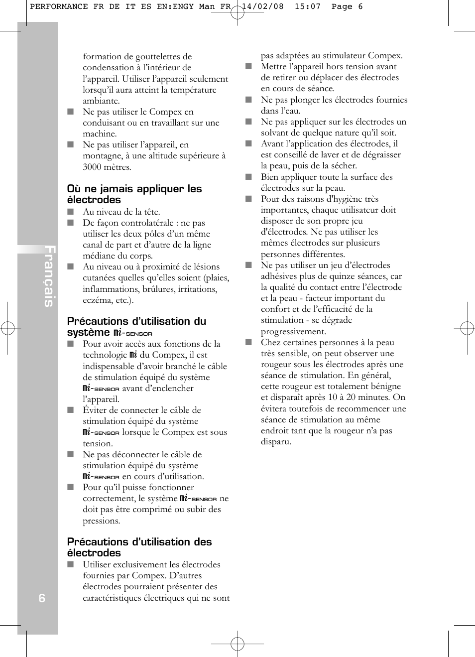 Français | Compex Performance User Manual | Page 8 / 313