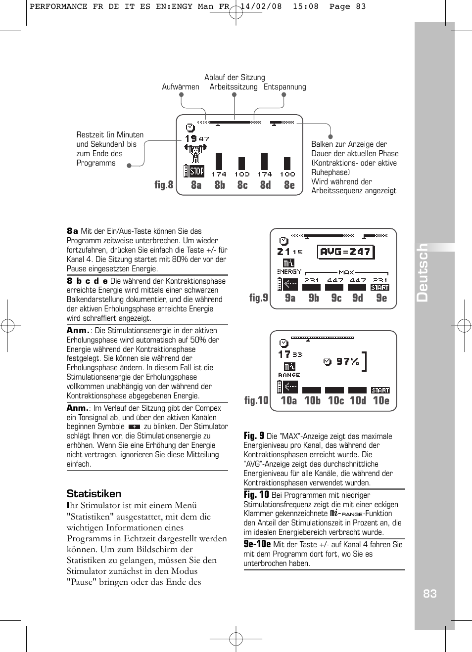 Deutsch, Statistiken | Compex Performance User Manual | Page 85 / 313