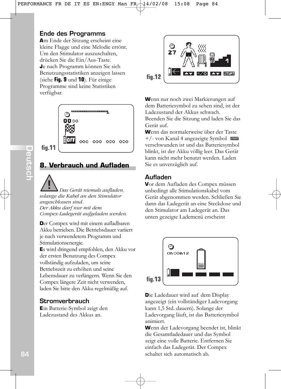 Deutsch | Compex Performance User Manual | Page 86 / 313