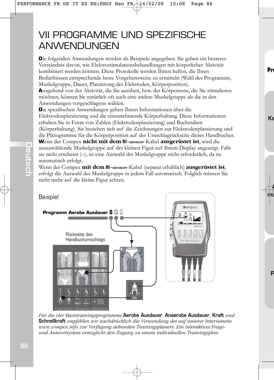 Vii programme und spezifische anwendungen, Deutsch | Compex Performance User Manual | Page 88 / 313