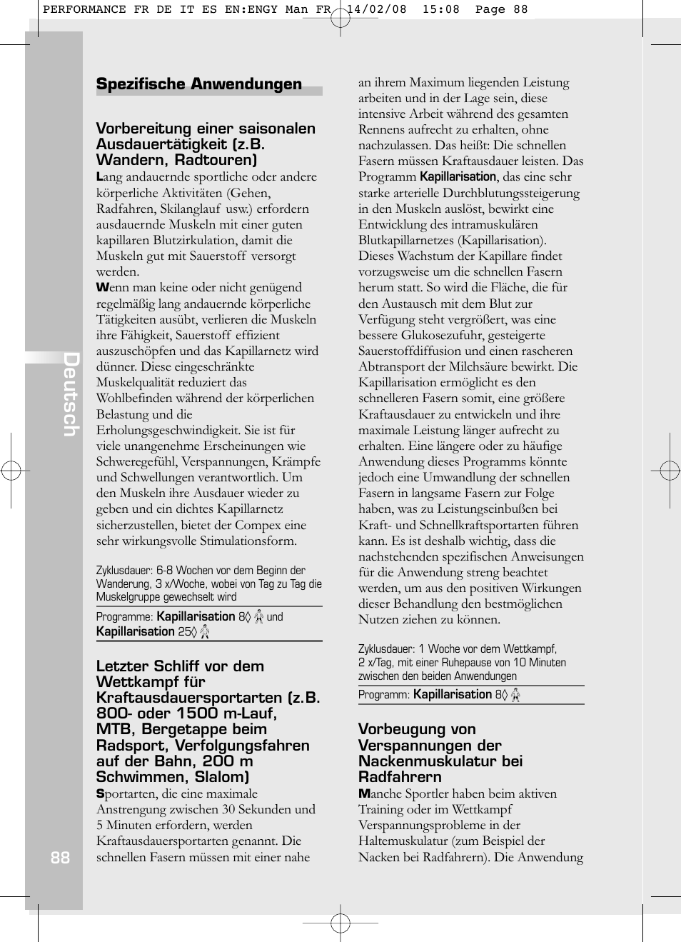 Deutsch | Compex Performance User Manual | Page 90 / 313