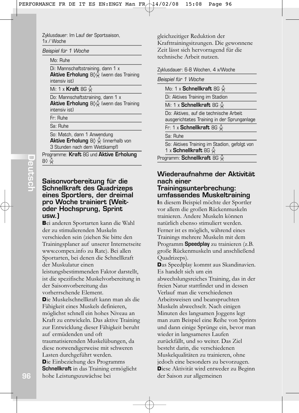 Deutsch | Compex Performance User Manual | Page 98 / 313