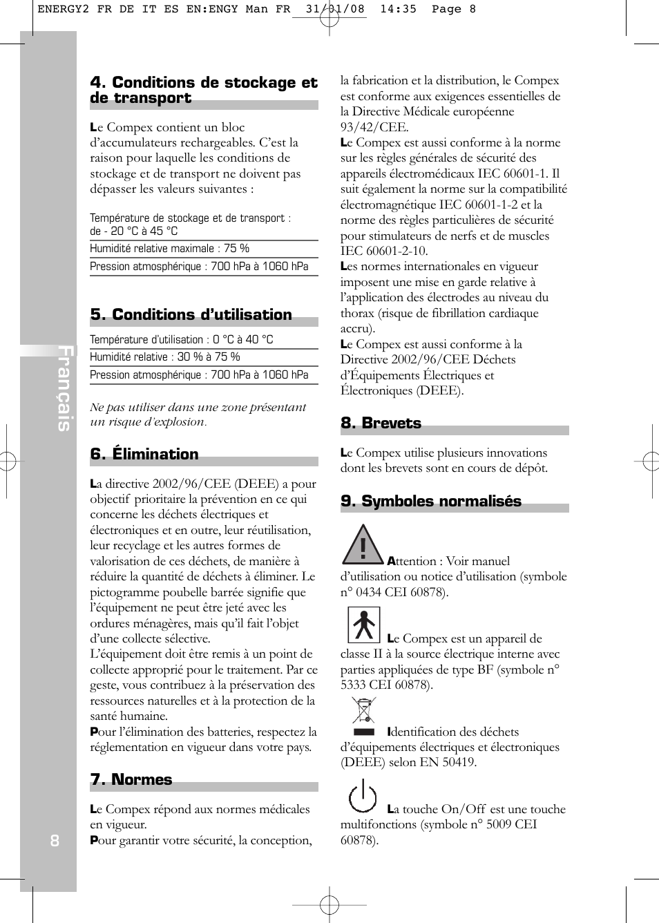 Français | Compex Energy mi-Ready User Manual | Page 10 / 183