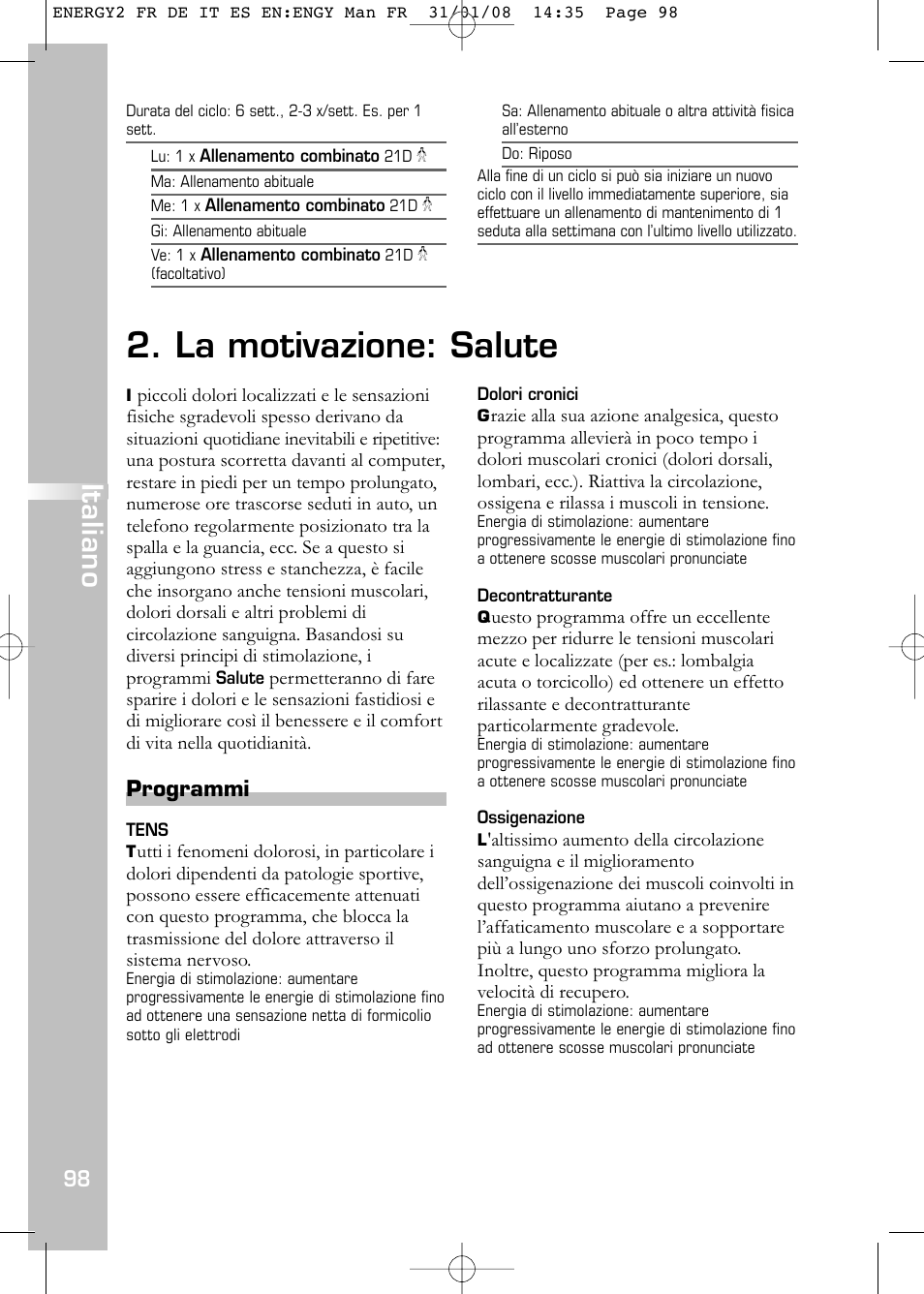 La motivazione: salute, Italiano, Programmi | Compex Energy mi-Ready User Manual | Page 100 / 183