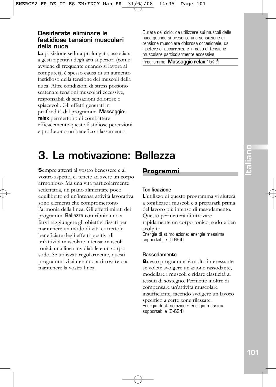 La motivazione: bellezza, Italiano | Compex Energy mi-Ready User Manual | Page 103 / 183