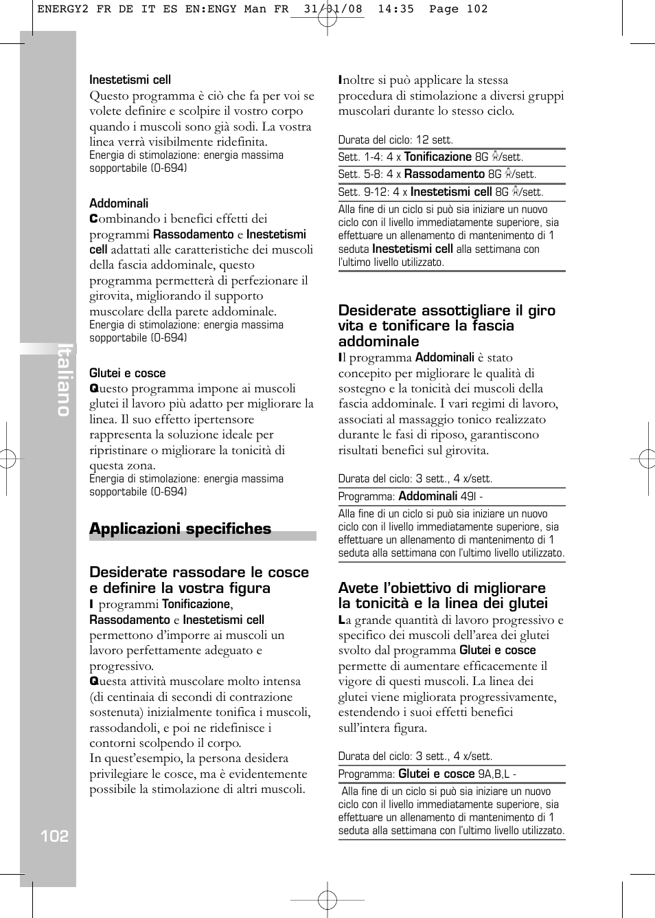 Italiano, Applicazioni specifiches | Compex Energy mi-Ready User Manual | Page 104 / 183